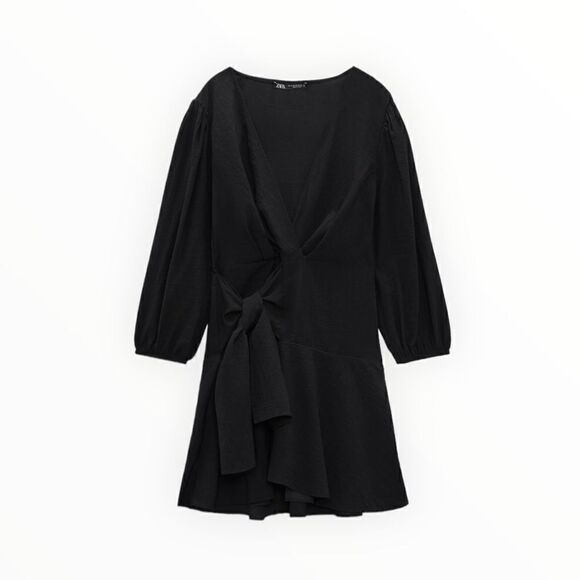 ZARA | Black | WRAP DRESS WITH BOW - Picture 2 of 11